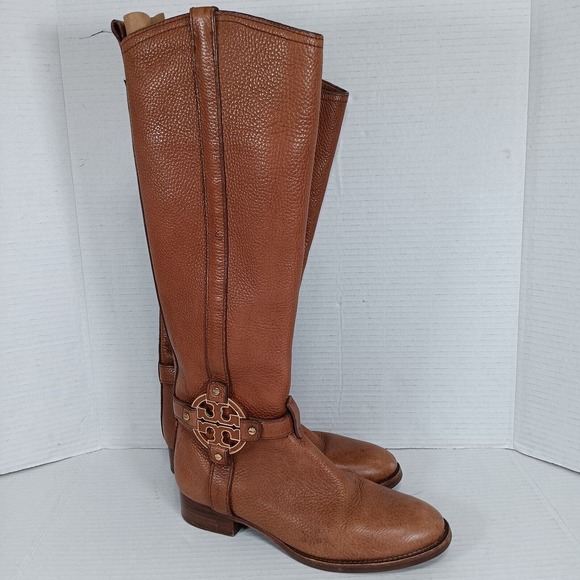 Tory Burch Women 7 M Amanda Reva Tall Brown Leather Knee Riding Boots Style - Picture 1 of 10
